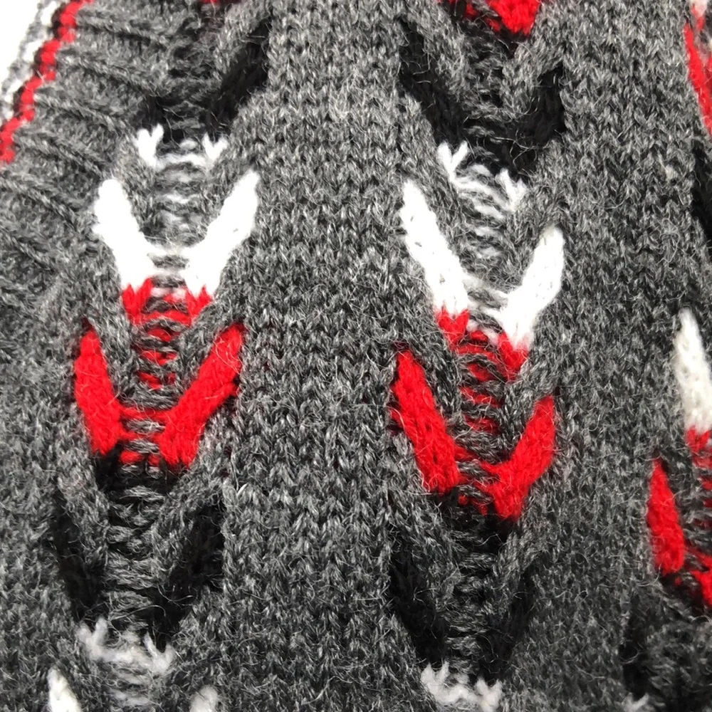 Amana Colonies Gray Red Black Grandma Chic Button Front Sweater size L/XL